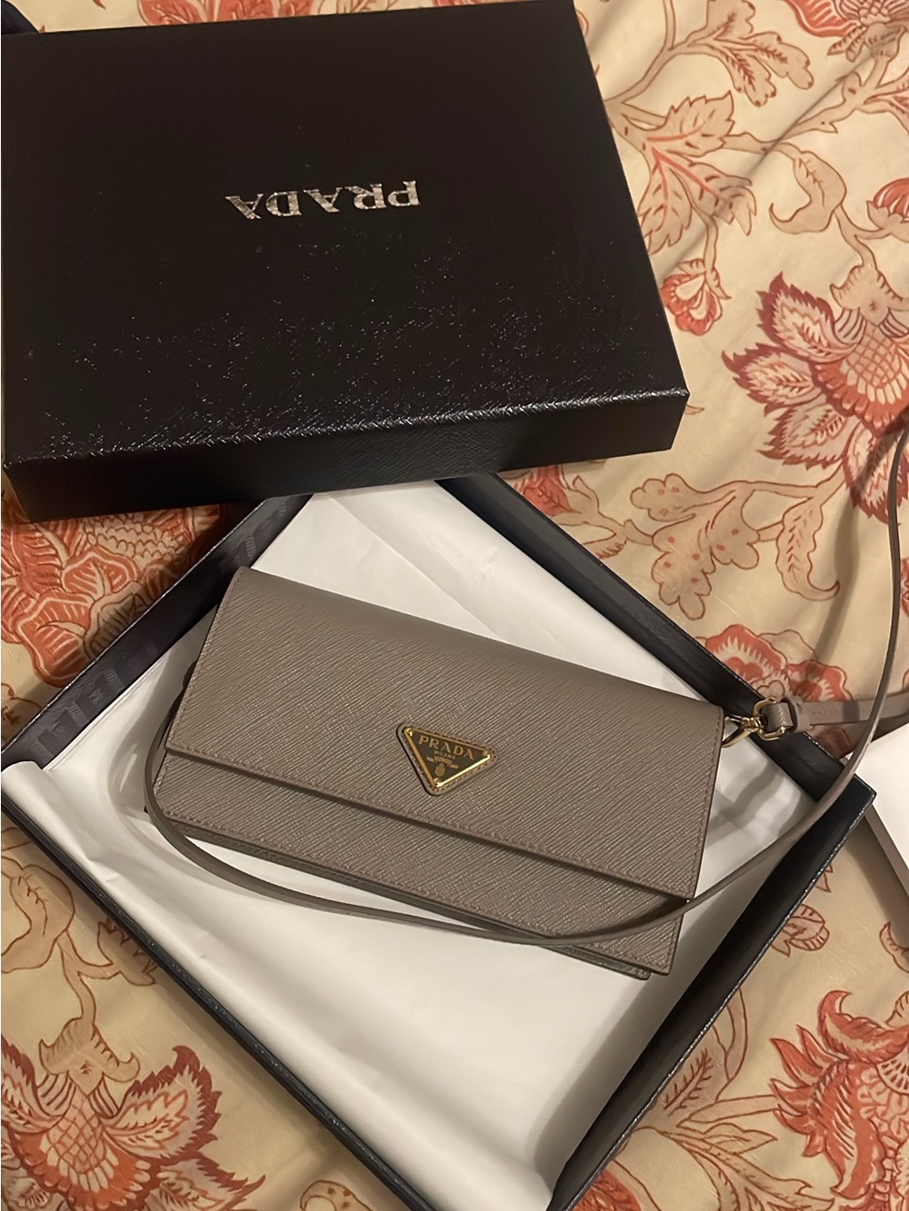 Prada Clay Grey Saffiano Leather Mini Bag with Gold Logo - Picture 10 of 10